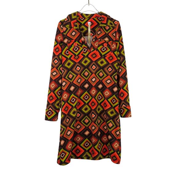 Anthropologie Uncle Frank Multicolor Retro Geometric Long Sleeve Mini Dress XS - Picture 2 of 5